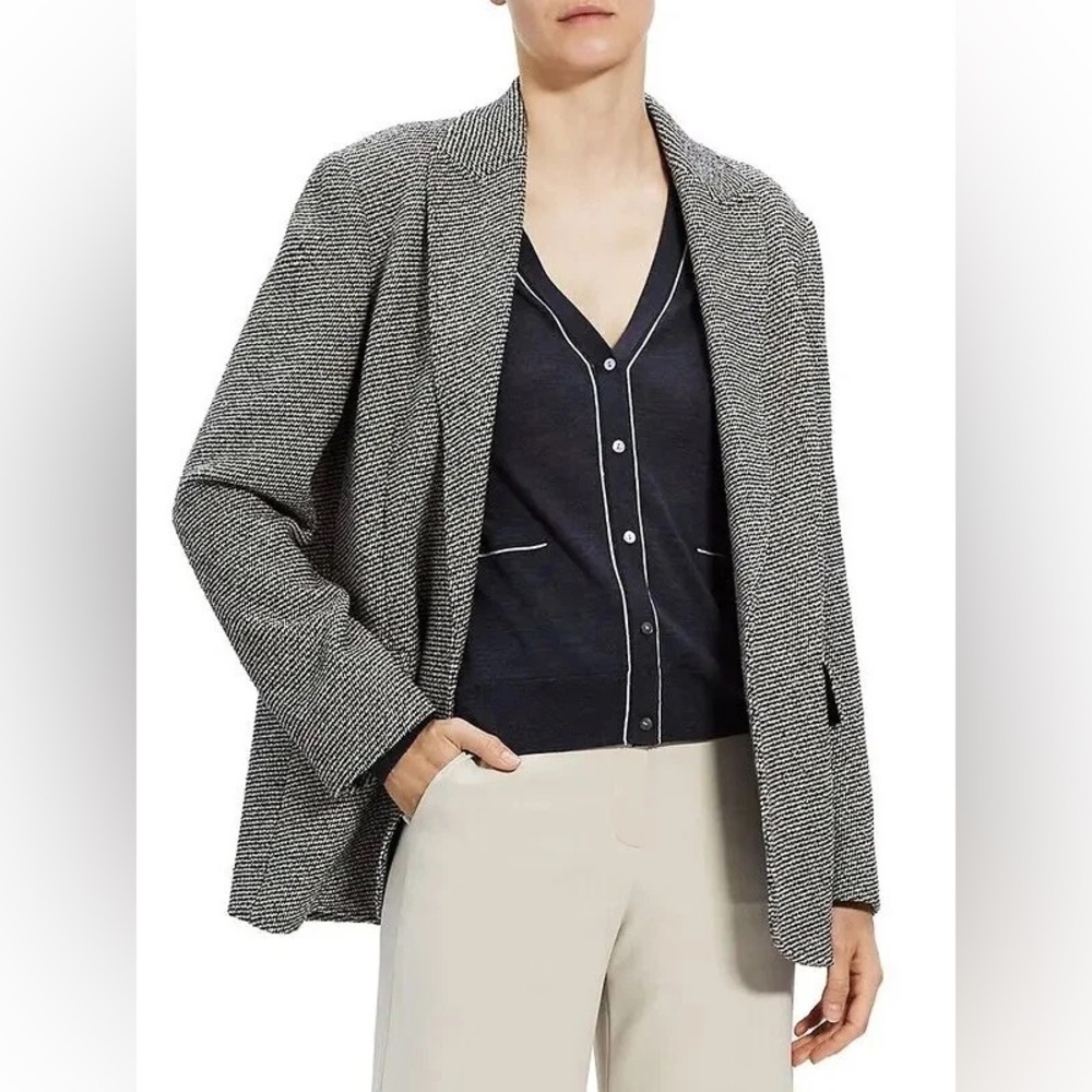 NWT $595 Theory Tweed Single-Breasted Jacket In Cream Multi